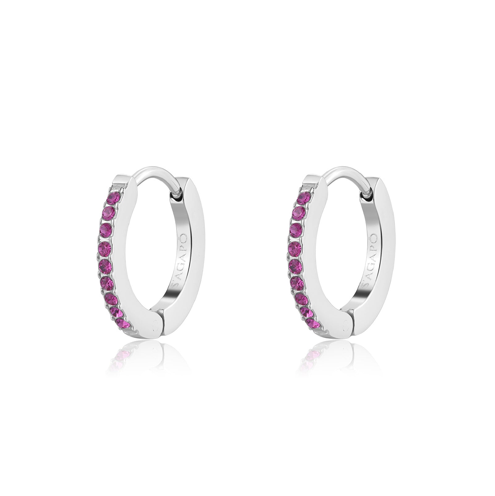 Orecchini cerchio S'agapõ in acciaio 316L con cristalli fucsia SA.SDZ118