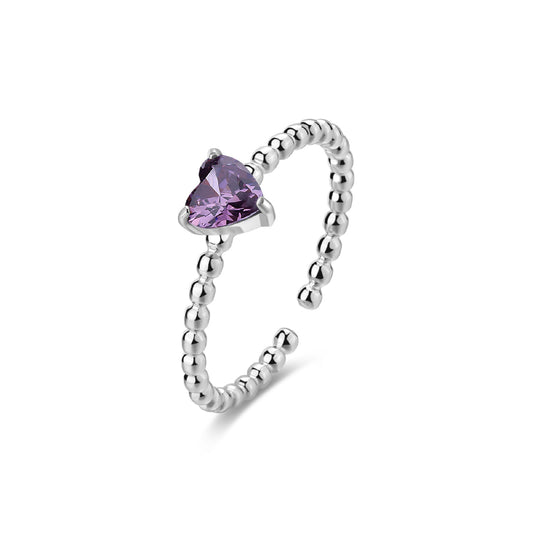Anello regolabile S'agapõ in acciaio 316L con zircone viola SA.SDZ125