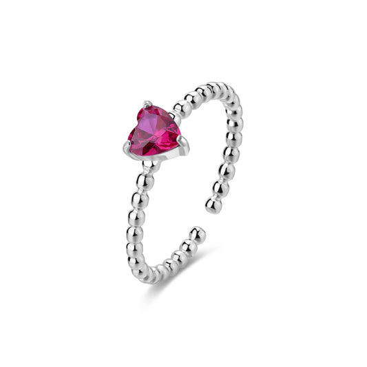 Anello regolabile S'agapõ in acciaio 316L con zircone rosso SA.SDZ126