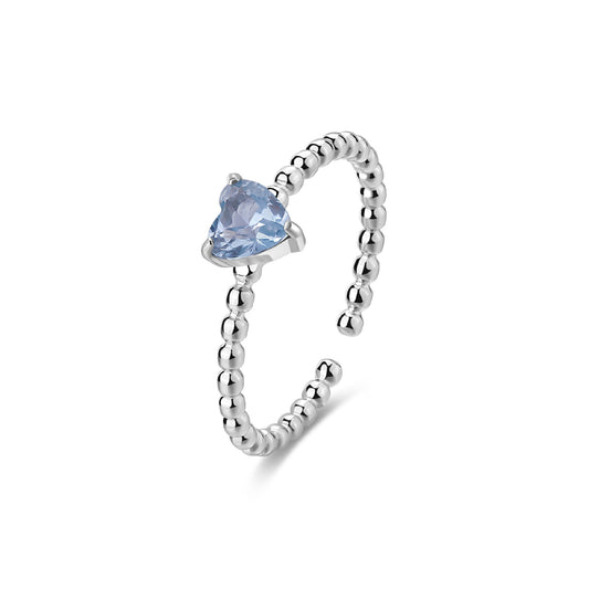 Anello regolabile S'agapõ in acciaio 316L con zircone azzurro SA.SDZ127