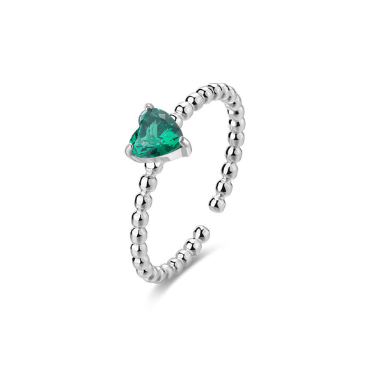 Anello regolabile S'agapõ in acciaio 316L con zircone verde SA.SDZ128