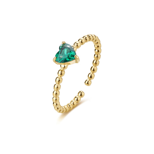 Anello regolabile S'agapõ in acciaio 316L oro e zircone verde SA.SDZ130