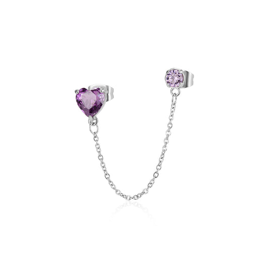 Orecchino acciaio S'agapõ con zirconi forma di cuore amethyst MISURA UNICA