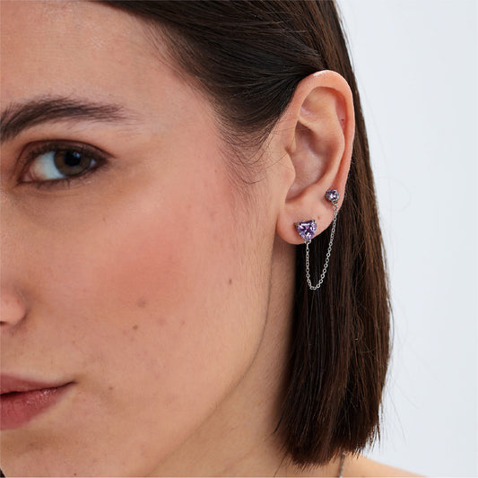 Orecchino acciaio S'agapõ con zirconi forma di cuore amethyst MISURA UNICA