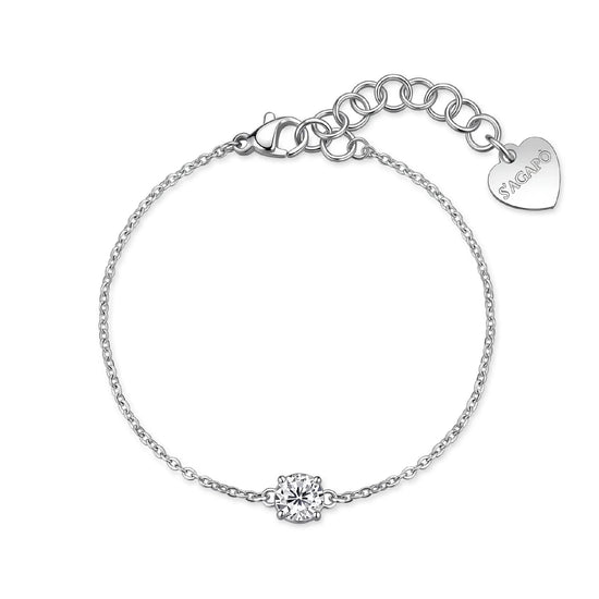 Bracciale catena S'Agapò Dazzly in acciaio e zircone bianco 18,5 cm