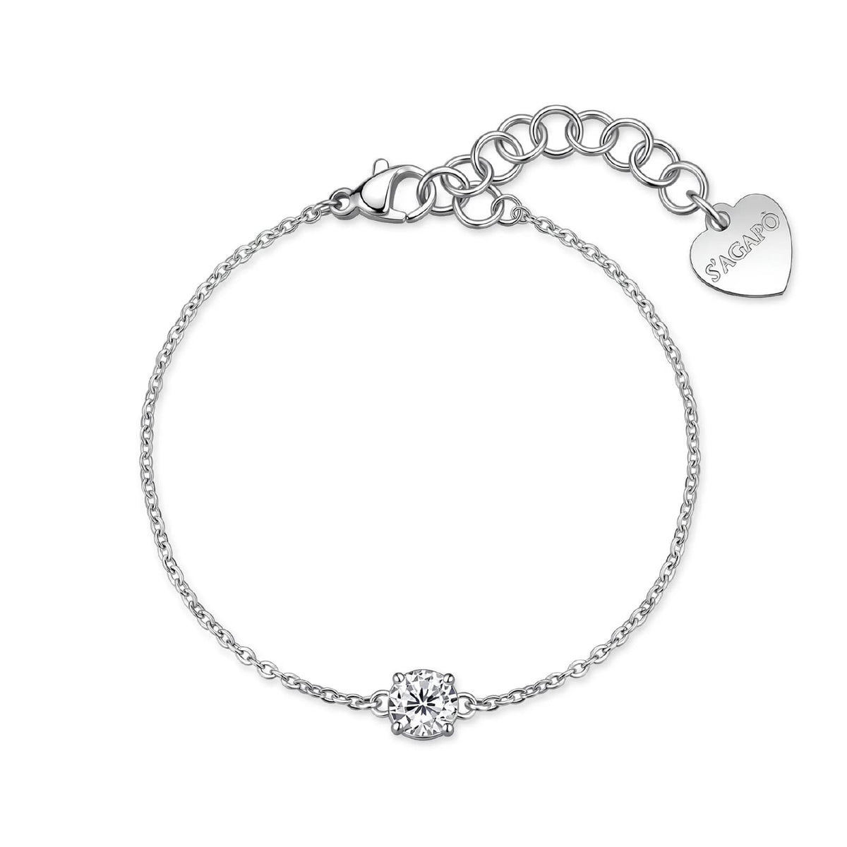 Bracciale catena S'Agapò Dazzly in acciaio e zircone bianco 18,5 cm