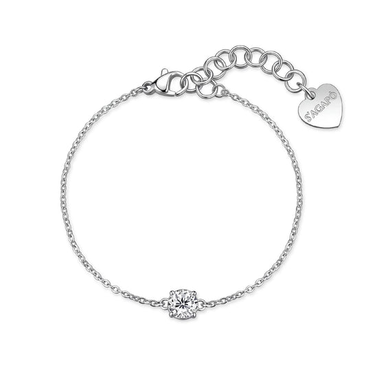 Bracciale catena S'Agapò Dazzly in acciaio e zircone bianco 18,5 cm
