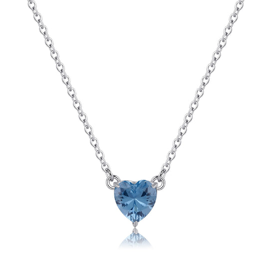 Collana con pendente S'agapõ in acciaio 316L e zircone azzurro SA.SDZ59