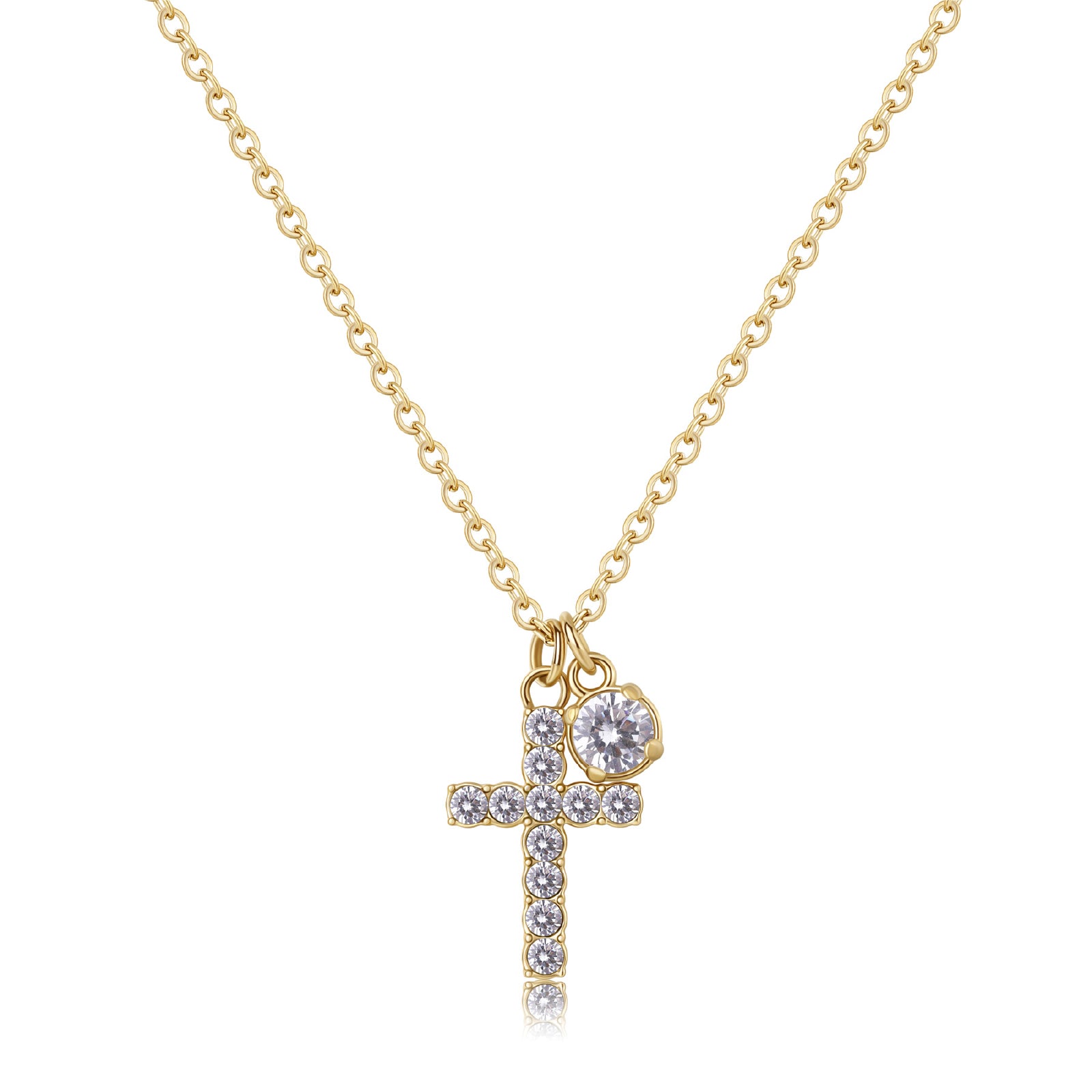 Collana pendente croce S'agapõ in acciaio 316L oro e cristalli SA.SDZ65