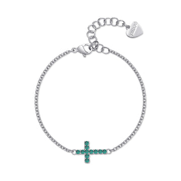 Bracciale croce S'agapõ in acciaio 316L e zirconi verdi SA.SDZ75
