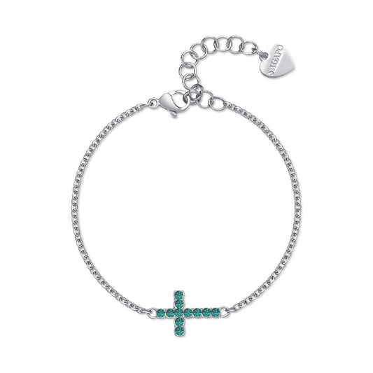 Bracciale croce S'agapõ in acciaio 316L e zirconi verdi SA.SDZ75