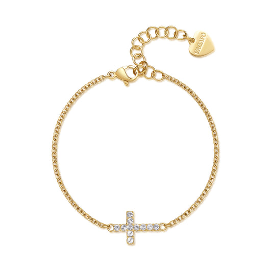 Bracciale croce S'agapõ in acciaio dorato 316L e zirconi SA.SDZ76