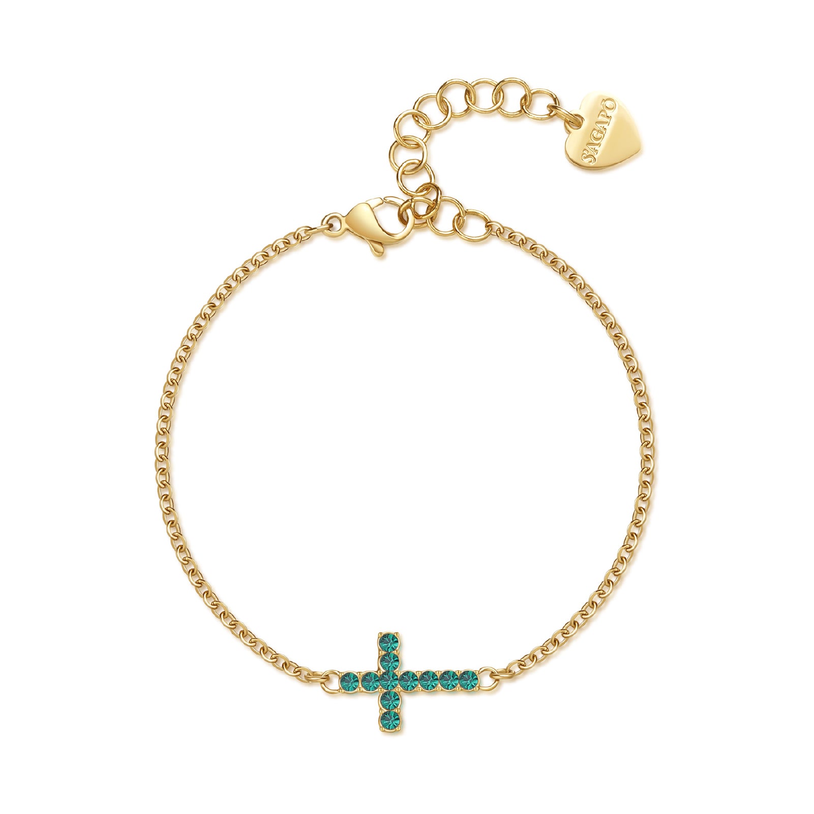 Bracciale croce S'agapõ acciaio dorato 316L e zirconi verdi SA.SDZ77