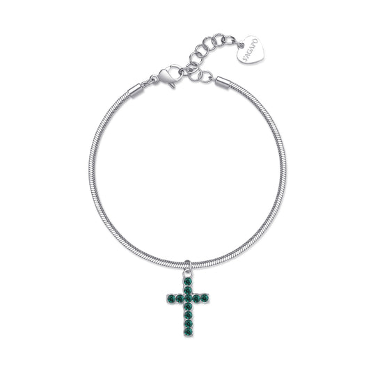 Bracciale pendente S'agapõ acciaio 316L con cristalli verdi SA.SDZ79