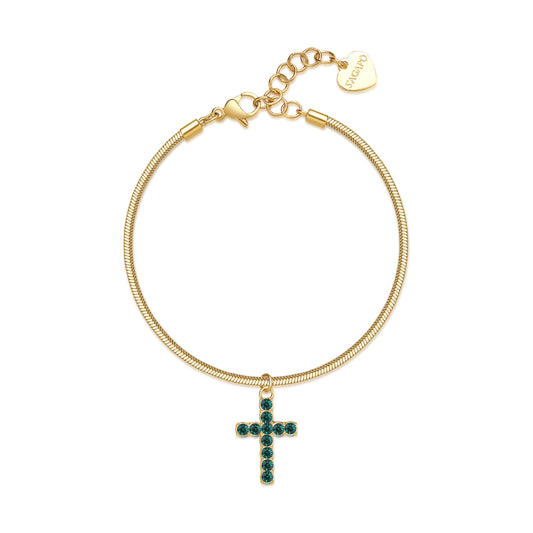 Bracciale pendente S'agapõ acciaio 316L oro e cristalli verdi SA.SDZ81
