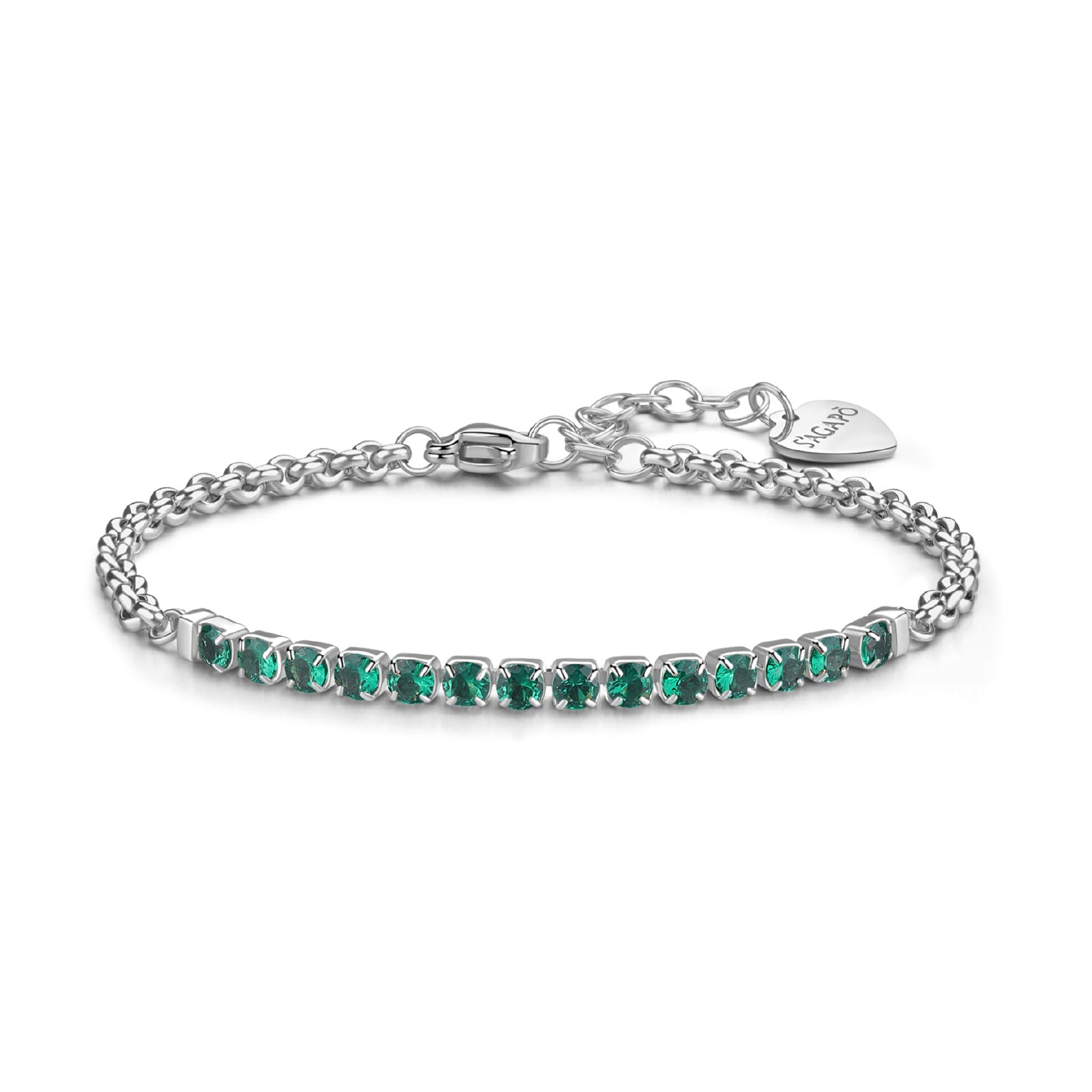 Bracciale tennis S'agapõ in acciaio 316L con zirconi verdi SA.SDZ86