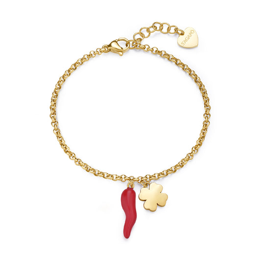 Bracciale con pendenti S'agapõ in acciaio 316L oro da donna SA.SFE19