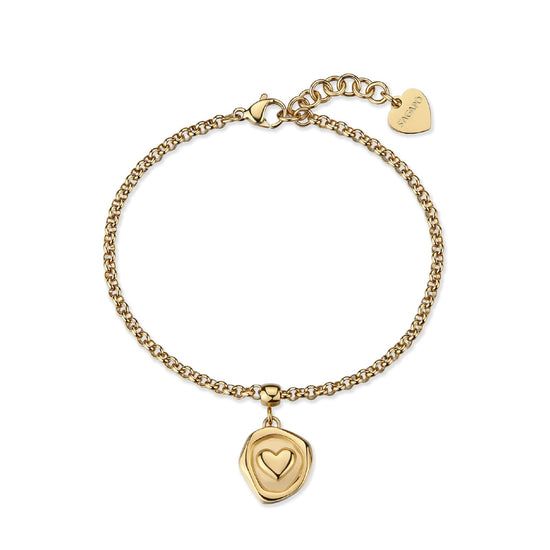 Bracciale S'agapõ Feelings acciaio finitura pvd oro con cuore 18,5 cm
