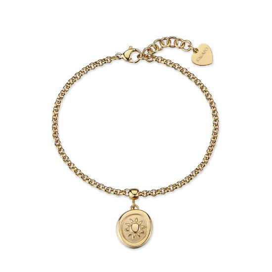Bracciale S'agapõ Feelings acciaio finitura pvd oro con sole 18,5 cm