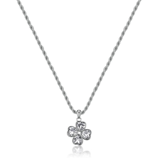 Collana catena S'Agapò Feelings acciaio zirconi quadrifoglio MISURA UNICA
