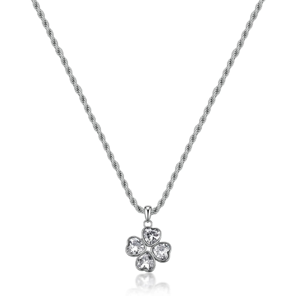 Collana catena S'Agapò Feelings acciaio zirconi quadrifoglio MISURA UNICA