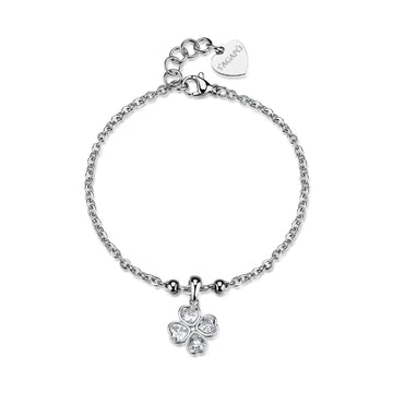 Bracciale catena S'Agapò Feelings acciaio zirconi quadrifoglio 18,5 cm
