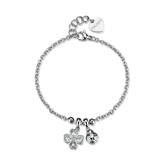 Bracciale catena S'Agapò Feelings acciaio zirconi coccinella 18,5 cm