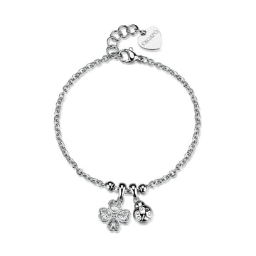 Bracciale catena S'Agapò Feelings acciaio zirconi coccinella 18,5 cm