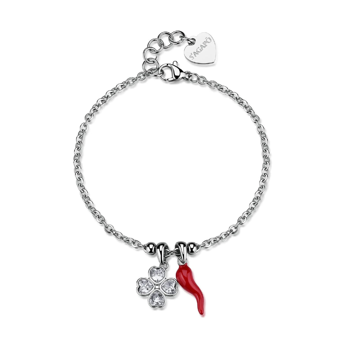 Bracciale catena S'Agapò Feelings acciaio zirconi cornetto 18,5 cm