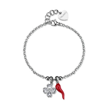 Bracciale catena S'Agapò Feelings acciaio zirconi cornetto 18,5 cm