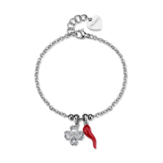 Bracciale catena S'Agapò Feelings acciaio zirconi cornetto 18,5 cm