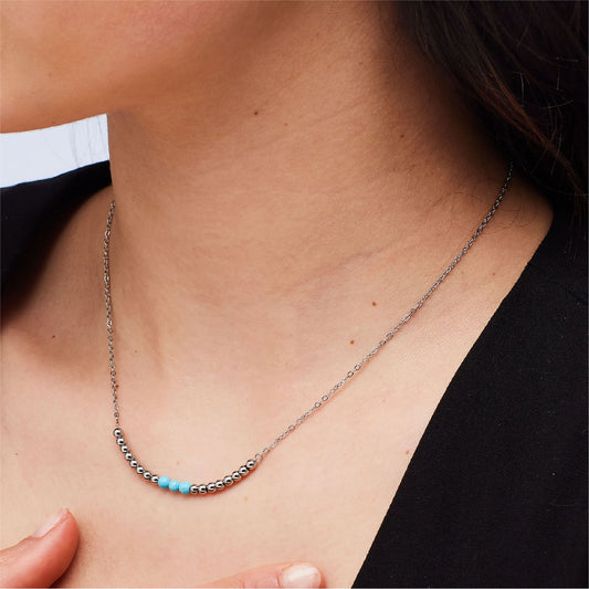 Collana girocollo S'agapõ acciaio sfere in pasta di turchese MISURA UNICA