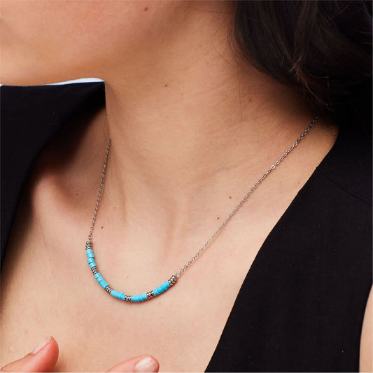 Collana girocollo S'agapõ acciaio elementi pasta di turchese MISURA UNICA