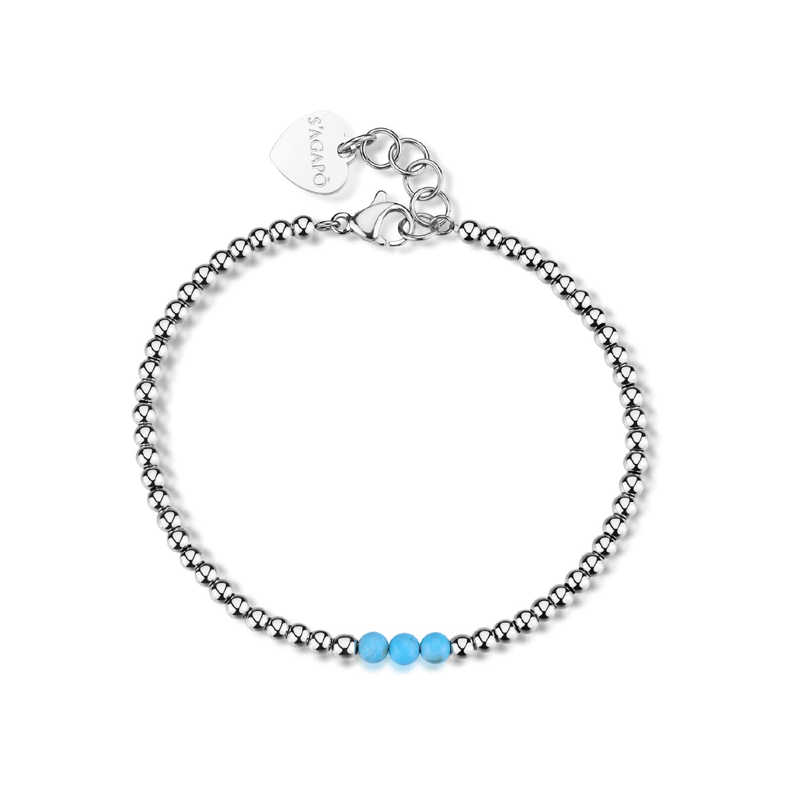 Bracciale catena S'agapõ acciaio sfere in pasta di turchese 18,5 cm