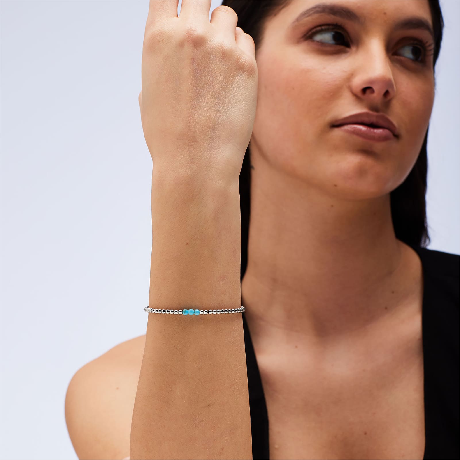Bracciale catena S'agapõ acciaio sfere in pasta di turchese 18,5 cm