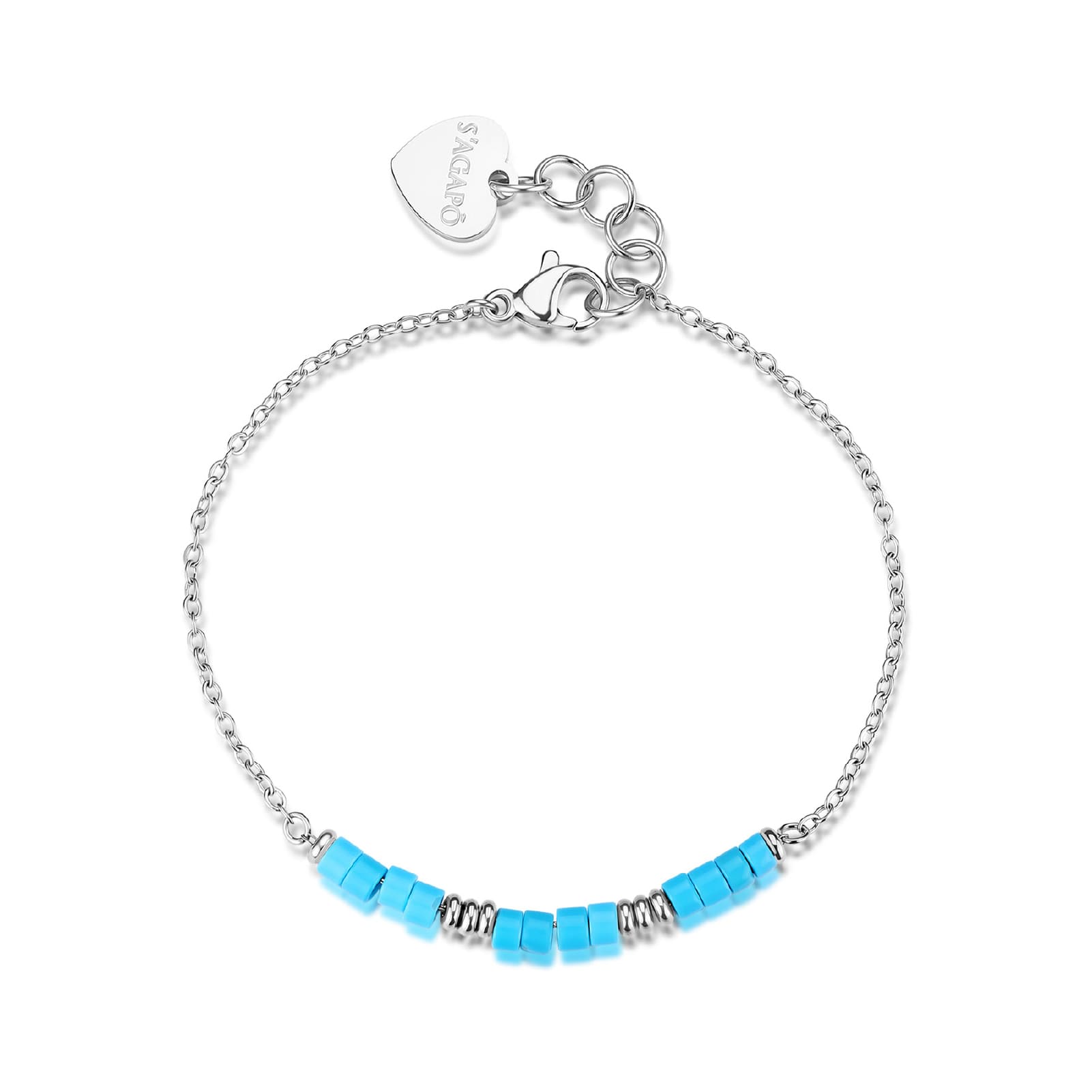 Bracciale S'agapõ acciaio con elementi in pasta di turchese 18,5 cm
