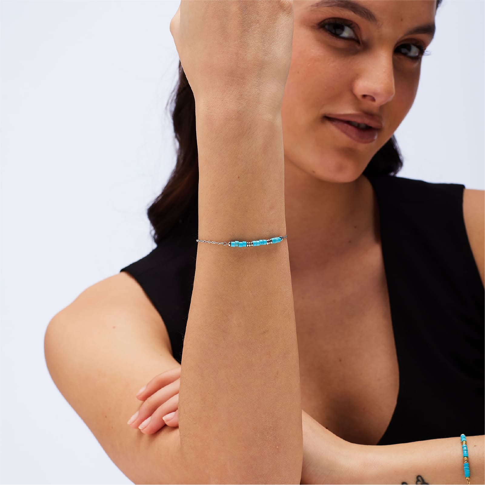 Bracciale S'agapõ acciaio con elementi in pasta di turchese 18,5 cm