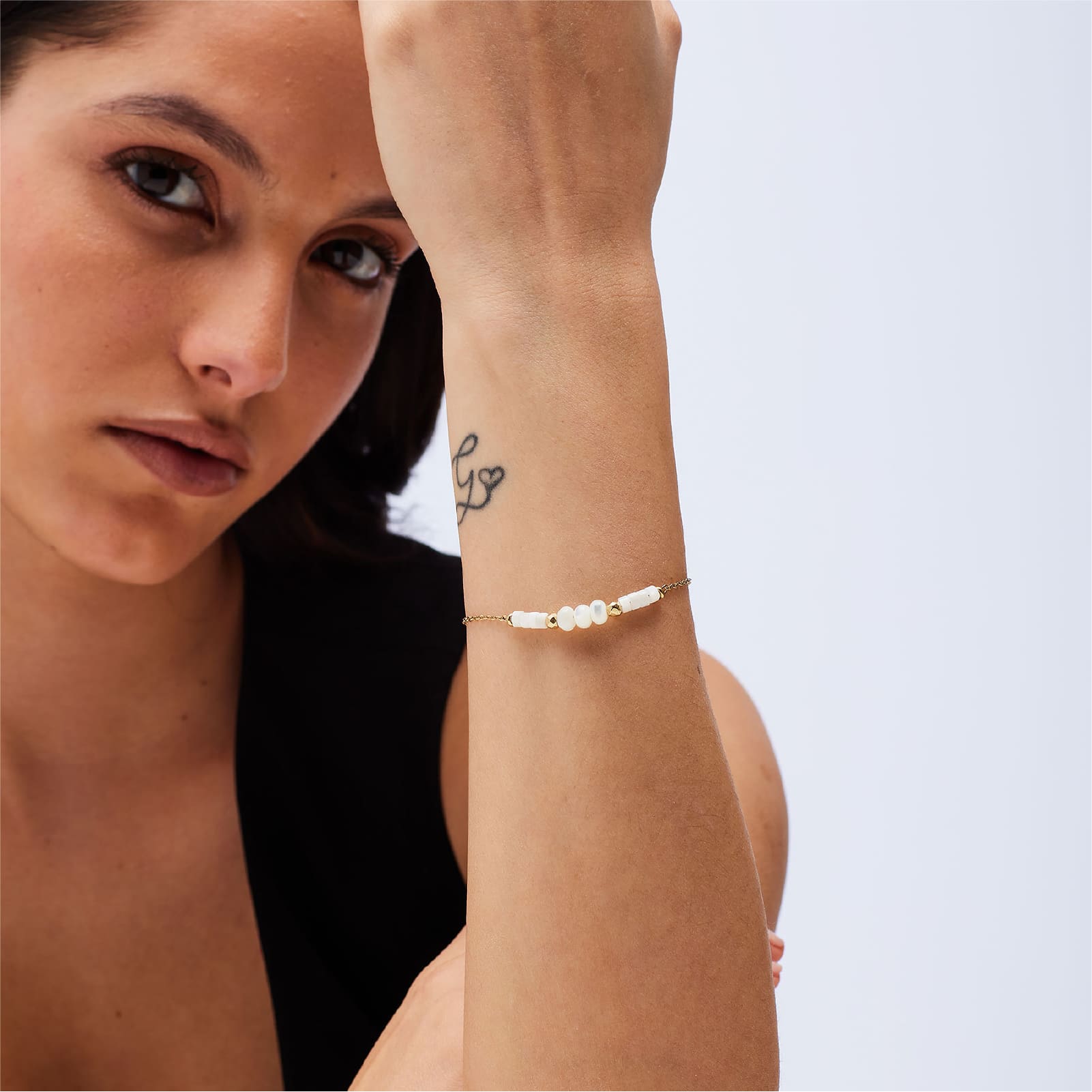 Bracciale S'agapõ acciaio dorato con elementi in madreperla 18,5 cm