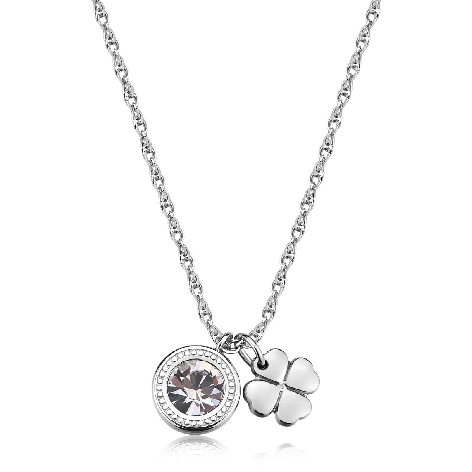 Collana girocollo S'agapõ Lucky Light cristallo e quadrifoglio MISURA UNICA