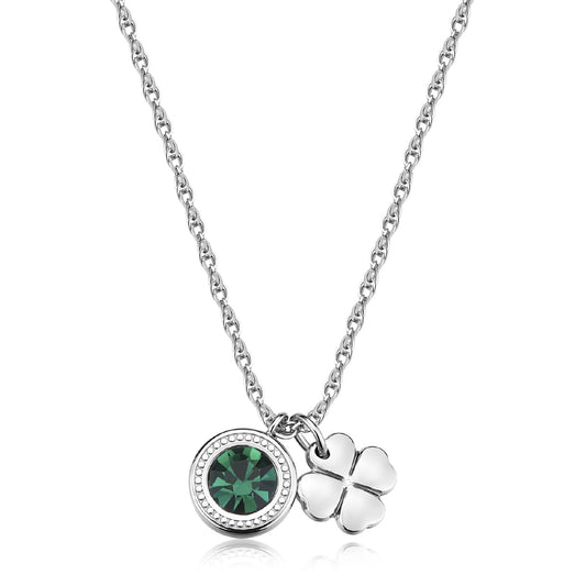 Collana S'agapõ Lucky Light con cristallo verde e quadrifoglio MISURA UNICA