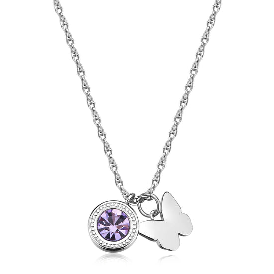 Collana S'agapõ Lucky Light con cristallo lilla e farfalla MISURA UNICA