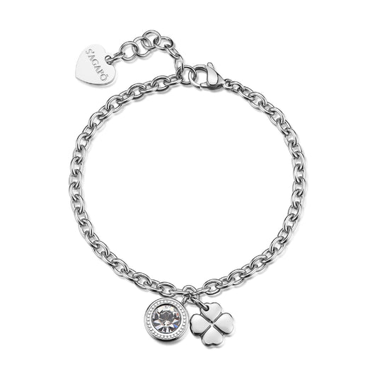 Bracciale  S'agapõ Lucky Light con cristallo e quadrifoglio 18,5 cm