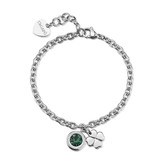 Bracciale  S'agapõ Lucky Light cristallo verde e quadrifoglio 18,5 cm