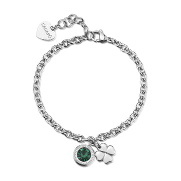 Bracciale  S'agapõ Lucky Light cristallo verde e quadrifoglio 18,5 cm