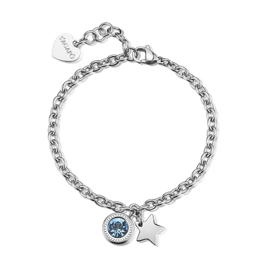 Bracciale  S'agapõ Lucky Light cristallo acquamarina e stella 18,5 cm