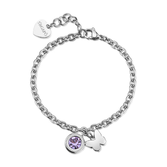 Bracciale  S'agapõ Lucky Light con cristallo fucsia e farfalla 18,5 cm