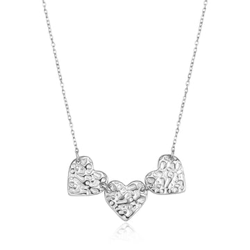 Collana catena S'Agapò Emotion in acciaio martellato 3 cuori MISURA UNICA