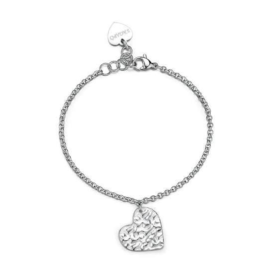 Bracciale catena S'Agapò Emotion in acciaio martellato cuore 18,5 cm