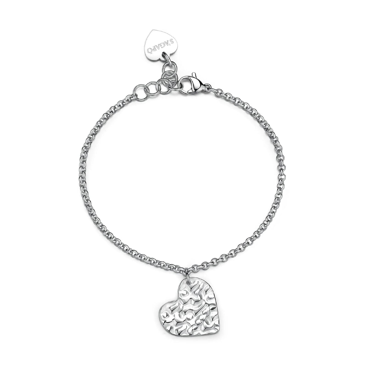 Bracciale catena S'Agapò Emotion in acciaio martellato cuore 18,5 cm