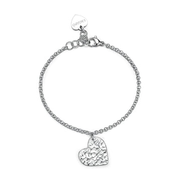 Bracciale catena S'Agapò Emotion in acciaio martellato cuore 18,5 cm
